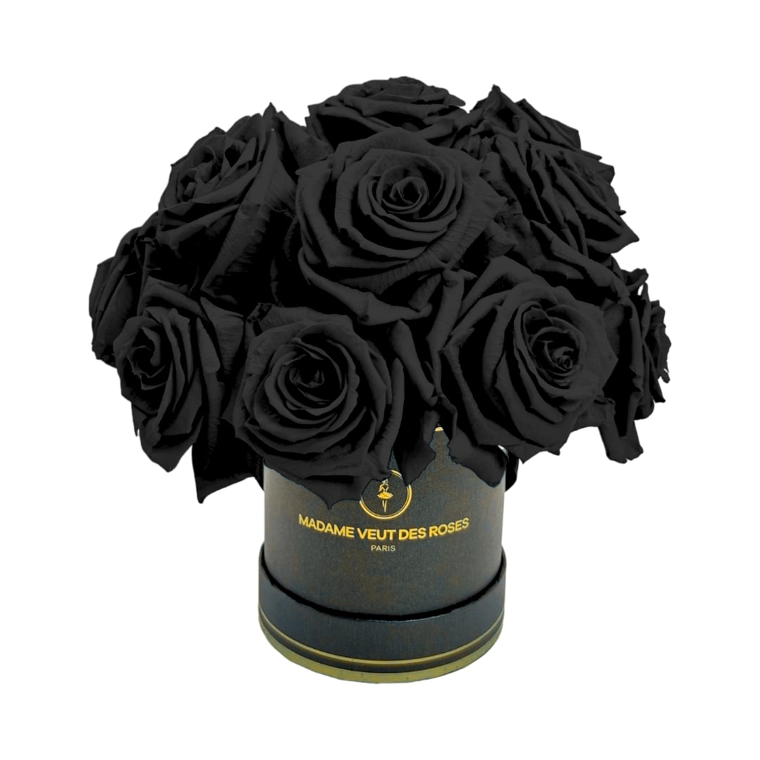 Relaxdays Boîte à roses ronde, 4 roses, Bac à roses noir, conservable 10  ans, Idée cadeau, rose